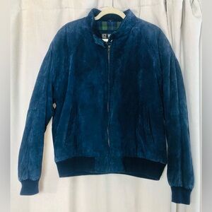 Vintage U2 Wear Me Out Suede Leather Bomber Jacket Sz XL Navy Blue Men’s Zip Up